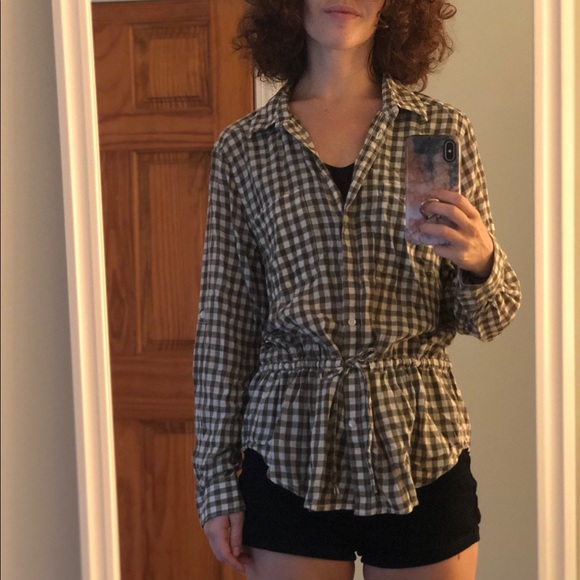 Button Down Flannel with Cinched Waist - Picture 1 of 3